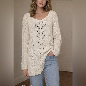 Vintage 90s  Express Tricot Hand Knit Size L Cream Sweater Cottagecore Romantic